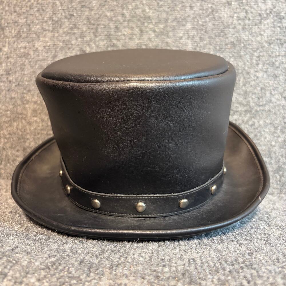 Kenny K Black Faux Leather Studded Top Hat Steampunk Gothic Hat Medium Size M